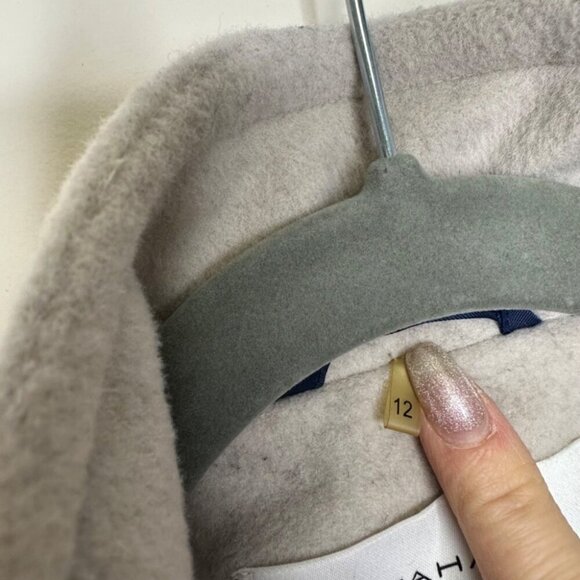 T TAHARI Light Gray Wool Blend Victorian Ruffle Front Mock Neck Pea Coat Size 12 - Picture 9 of 16